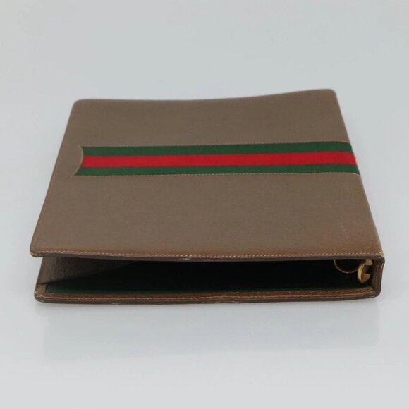 GUCCI Web Sherry Line Day Planner Cover Leather Red Brown Green Auth - Picture 11 of 16